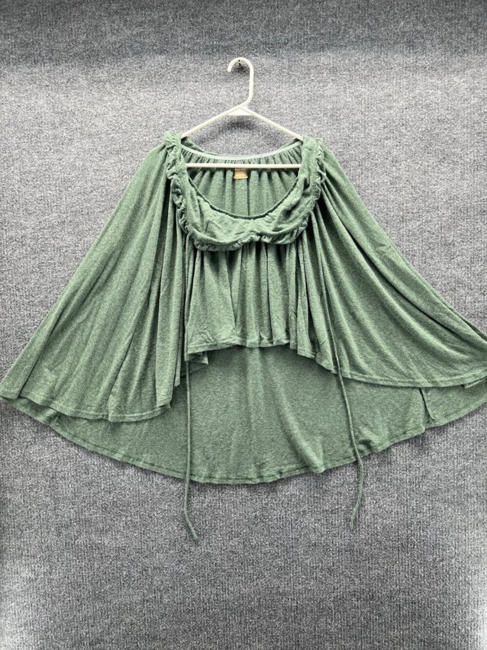 Free-est Blouse Women Large Green Scoop Neck Kimono Sleeve Ruffle Tunic High Low